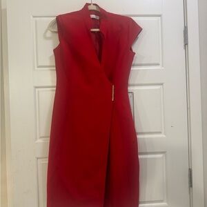 Calvin Klein Red Cap-Sleeve Wrap Midi Dress